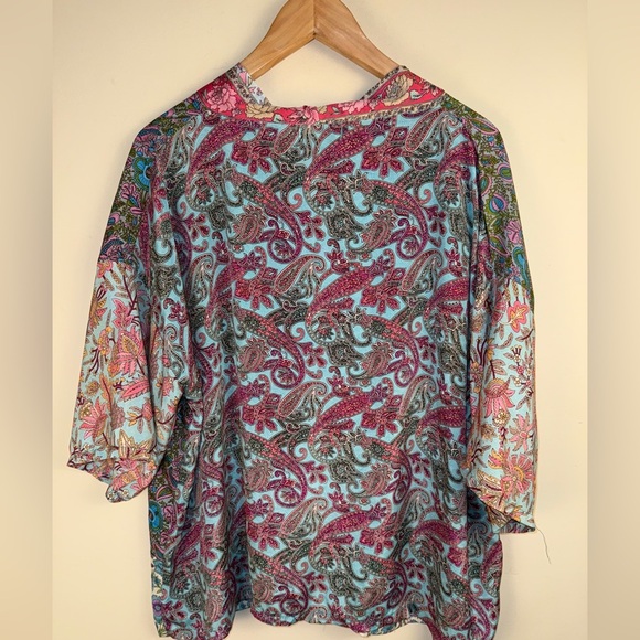 Karma Highway Floral Paisley Colorful Short Open Kimono OS Bohemian Hippie - Picture 2 of 10